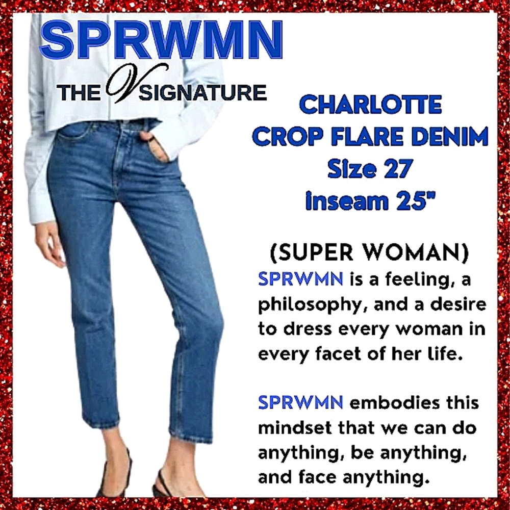 SPRWMN Charlotte V-Notch Italian Denim Crop Flare Superwoman Small NEW msrp$295
